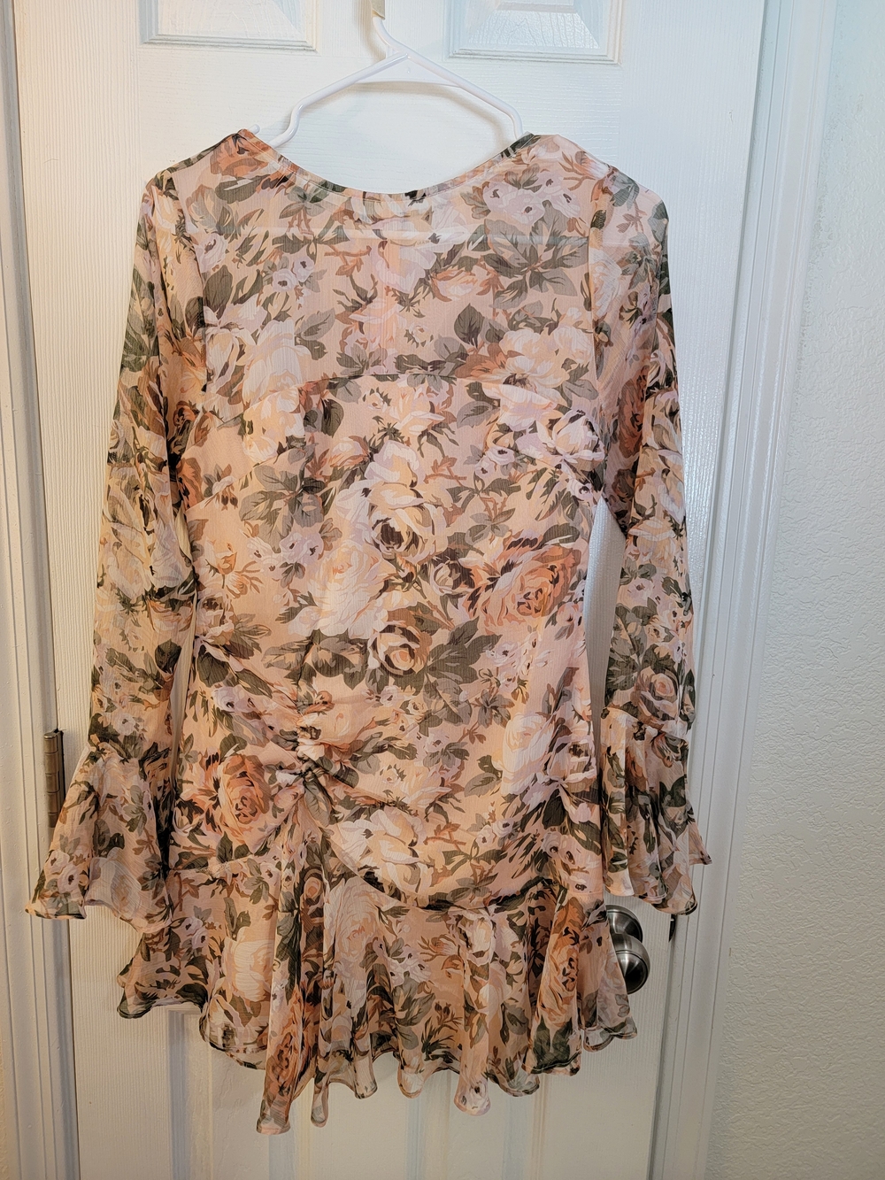 Floral Ruffle Mini Dress in Blush and Sage